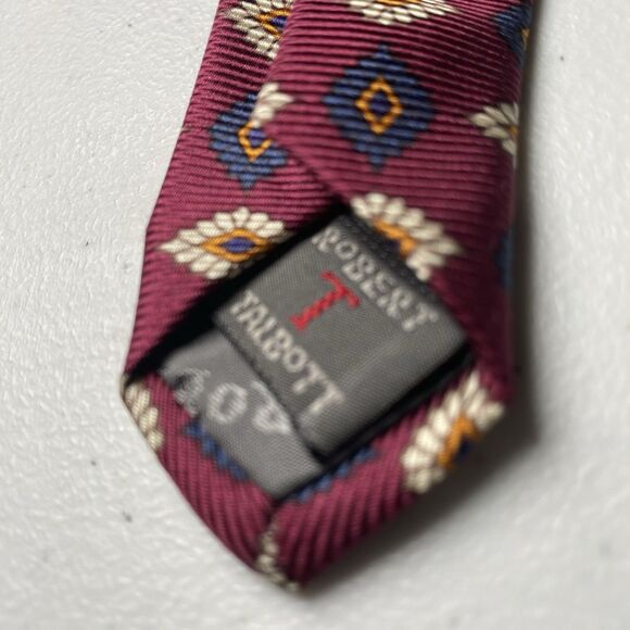 ROBERT TALBOTT  Men's Silk Necktie USA Designer Geometric Red EUC - Picture 5 of 8
